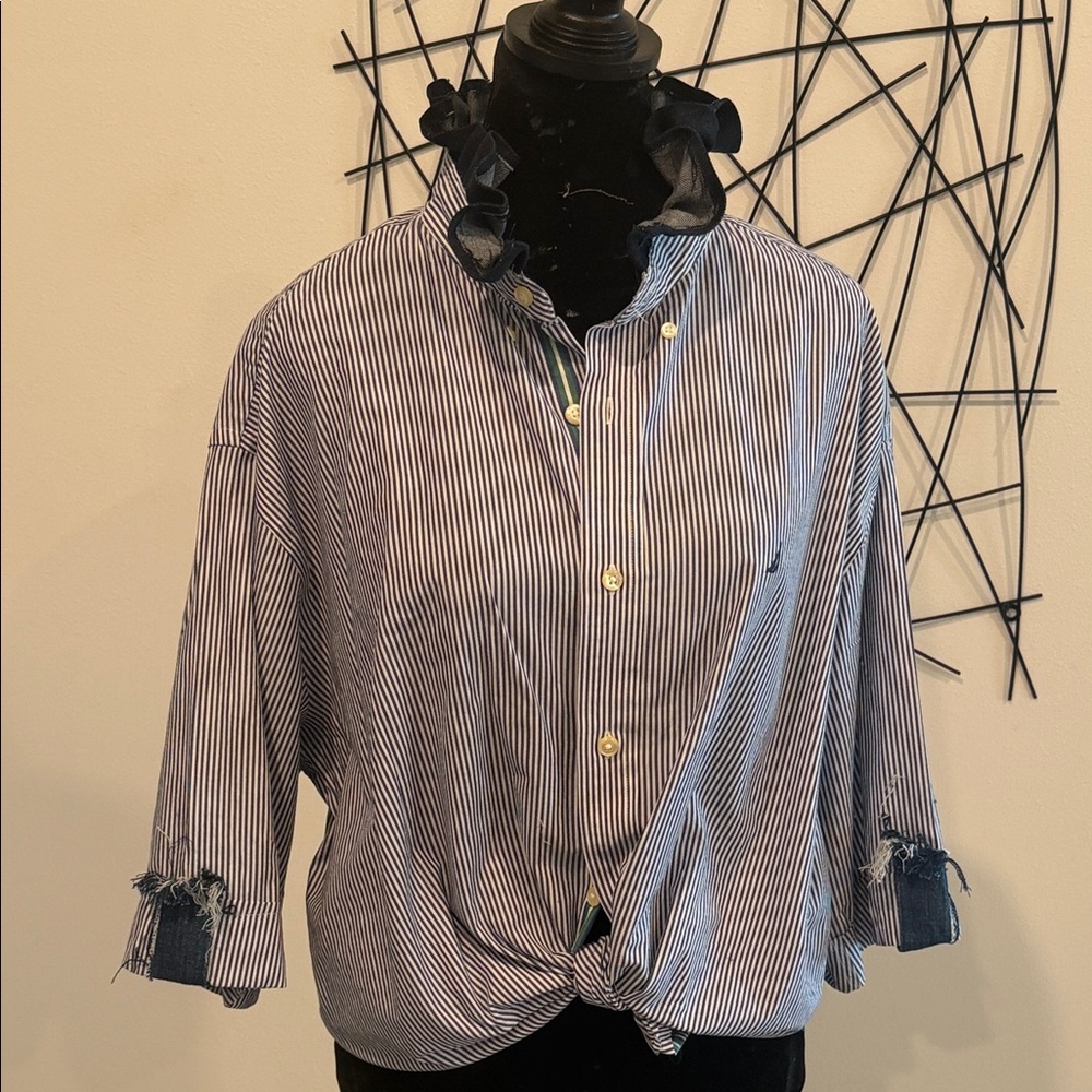 Custom Striped Blue and White Men's Shirt